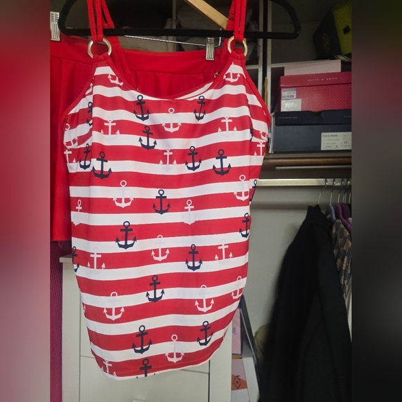 Other - Red and White Striped Anchor Tankini